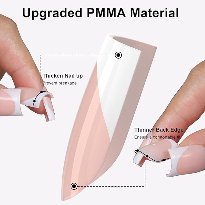 Anyos French Tip Press On Nails-300Pcs Sharp Square Gel Nail Tips Short,No File Need Tips Pre-Designed,Fake Nails for Nail Art DIY 15Sizes(Nude)