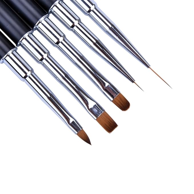 5Pcs Nail Art Brush Set Rhinestone Handle Gel Polish Nail Art Design Brushes for Salon and Home DIY Manicure