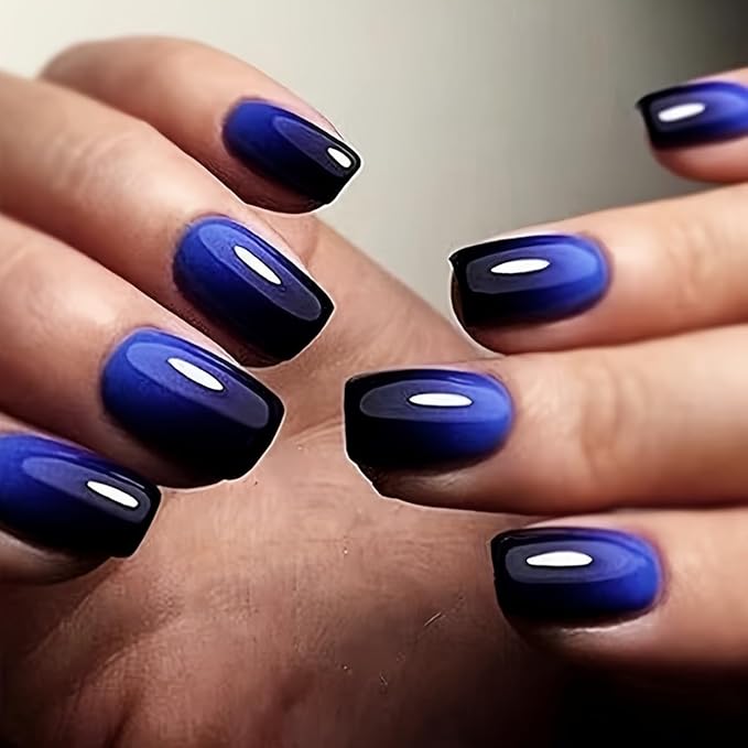 6 Packs (144 Pcs) Press on Nails Short Square Fake Nails Ombre False Nails with Designs Gradient Glue on Nails 6 Color Full Cover Glossy Acrylic Stick on Nail for Women Girls Manicure