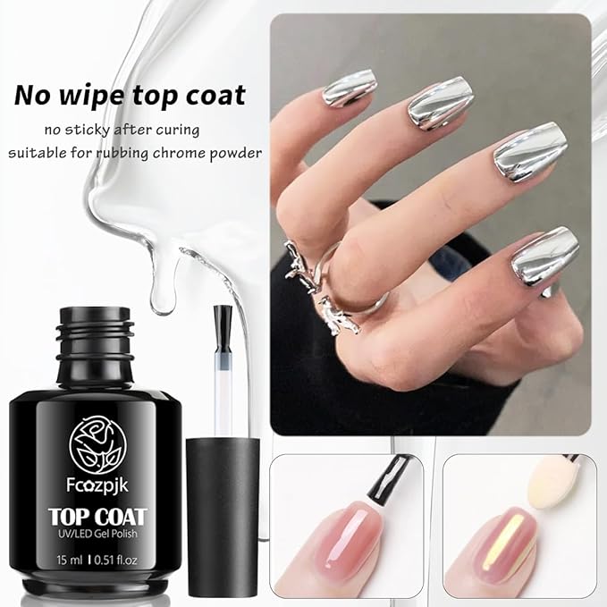 Gel Top Coat, 2Pcs 15ml No Wipe Top Coat and Base Set Glossy Finish Shiny Top Nail Polish Soak Off Clear Base Gel Manicure Art Supplies