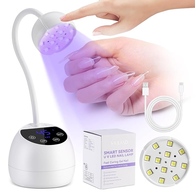 SAVILAND Intellisense Gooseneck U V Lamp for Gel Nails: Motion Sensor 36W U V Nail Lamp Quick Drying LED Cure Lamp Rechargeable Gel Lamp 3 Timers Setting 360°Adjustable Nail Dryer Manicure Light