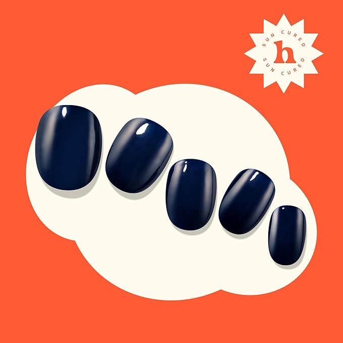 Heyhae Semi Cured Gel Nail Strips | No LED Lamp Needed | Summer, Solid, Navy | Easy Apply & Remove, Salon Quality | Includes 28 Strips, 1 Prep Pads, Nail File & Wooden stick - Hey, Navy Baby