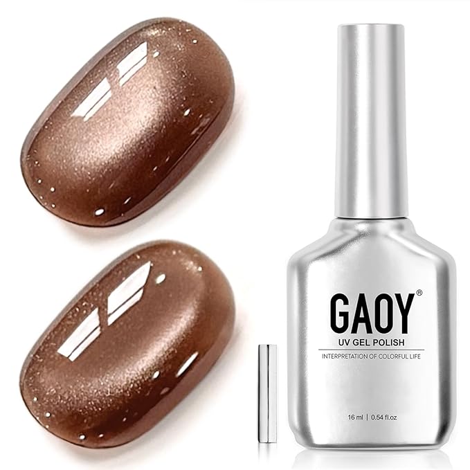 GAOY Brown Glassy Cat Eye Gel Nail Polish, 16ml Glitter Holographic Gel Polish with Magnet, Reflective Translucent UV Light Cure, 4306 Modern Brown