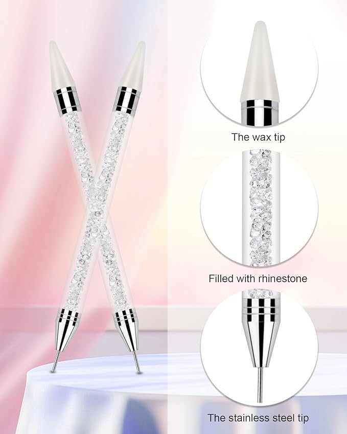 Difenni Rhinestone Picker Tool, Wax Pencil for Rhinestones Tool, Dual-Ended DIY Nail Bedazzling Tools with 4 Extra White Replaceable Wax Head and 1 Tweezer(White)