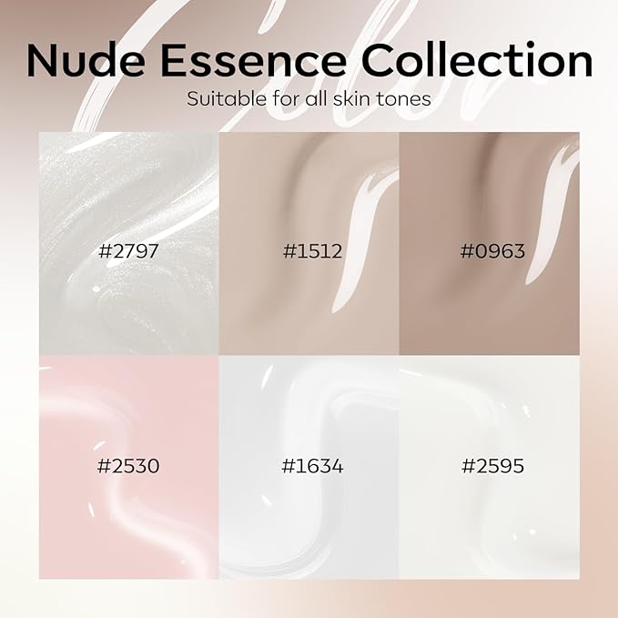 modelones Gel Nail Polish, 6 Colors Milky White Nude Beige Jelly Shimmer Gel Polish Set with Stickers & Liner Brush for DIY French Nails Polka Dot Nails Soak Off Nail Art Kit Manicure Salon