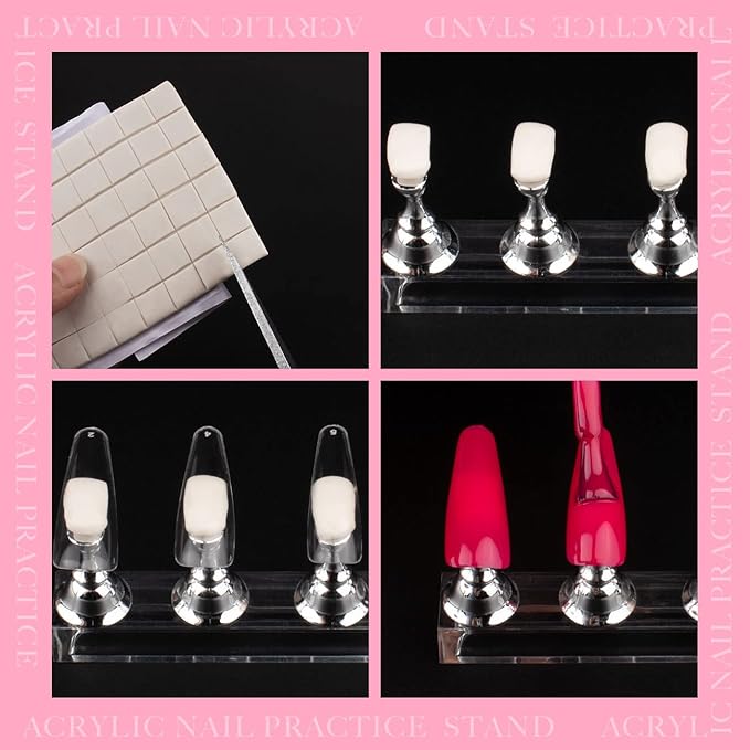 Nail Stand Acrylic Nail Art Display Stand Magnetic Nail Tips Practice Holder 54 Pcs Reusable Adhesive Putty for DIY Painting Nails Stand kit (silver)