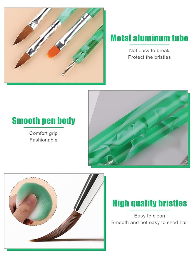 TOROKOM 19Pcs Nail Art Brushes Kolinsky Acrylic Brushes for Nails incl Gel Polish Nail Art Tools, Nail Design Brushes,Double Ended Dotting Tools for Acrylic Application Manicure,with Nail Dust Brush