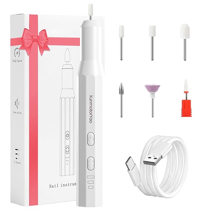 Cordless Nail Drill Kit,Electric Nail File for Acrylic Gel Nails 3 Speeds Adjustable Rechargeable Electric Nail Tools Manicure and Pedicure Kit for Home&Salon(White)