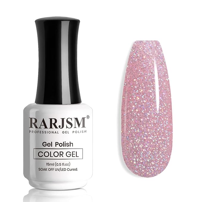 RARJSM Shimmer Nude Gel Nail Polish Clear Purple Pink Sparkly Iridescent Rainbow Holographic Glitter Pigment Jelly Gel Polish Neutral Color 15ml Soak off UV LED Cured for Home Salon DIY Nail Art
