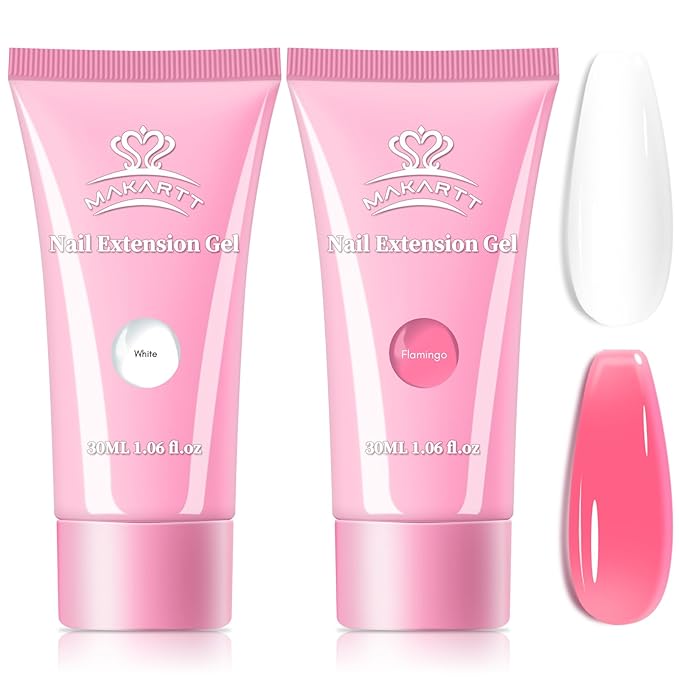 Makartt Hema-Free Poly Nail Gel Set: White & Hot Pink Color, Strong Builder for Extension Strengthener 3D Diy, Long-lasting for Nails French Manicures Home Salon-2PCs 30ML