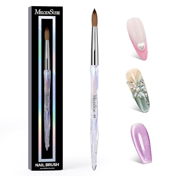 MelodySusie Kolinsky Acrylic Nail Brush, 100% Pure Kolinsky Hair, Professional Nail Brush for Acrylic Powder Nail Extension and 3D Nail Carving, for DIY Home Salon, Size 8