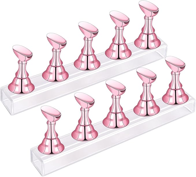 2 Sets Nail Stand for Press on Nails Art Display Practice Fake Nail Tips Holder for Painting Nails Stand Magnetic False Nail Practice Stand for Home DIY Nail Art and Nail Salon, Pink1