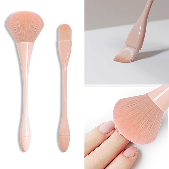 WOKOTO 5pcs Peach Pink Nail Dust Brushes For Nail Art Cleaning Brushes Kit Hourglass-Shaped Makeup Brushes Highlighter Brush Loose Powder Eyeshadow Foundation Blush Brushes Dust Nail Brushes Set