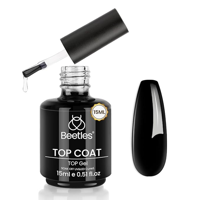 Beetles Gel Top Coat - 15ML Gel Polish No Wipe Top Coat for Nails Soak Off UV/LED Cured High Gloss Shine Long Lasting Protection