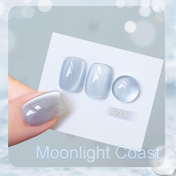 GAOY Blue Glassy Cat Eye Gel Nail Polish, 16ml Glitter Holographic Nail Polish with Magnet, Reflective Translucent UV Gel, 2336 Moonlight Coast