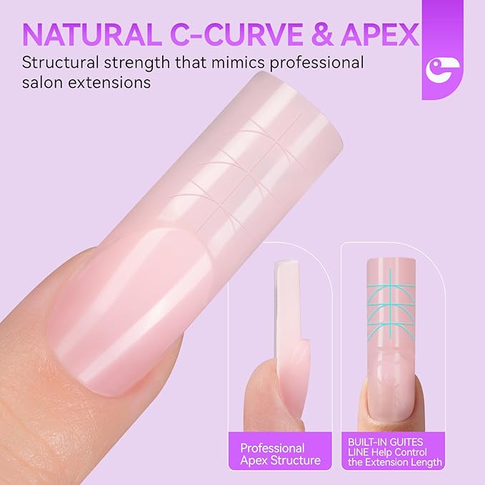 Gelike EC Dual Forms for Builder Gel: Square Space French Dual Nail Form Work with Polygel and Extension Gel - 15 Sizes 120PCS Reusable 20+ Times Clear 3D Acrylic Molds Kit with Straight Side C-curve