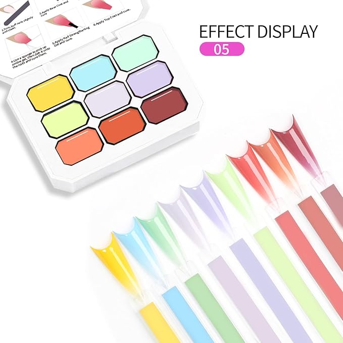 AIJIMEI Ombre Gel, Gradient Painting Gel, Ombre Gel Nail Polish, Including 100 Nail Sponges And Grabbing Pen Suitable For Salons And Family DIY(A5)