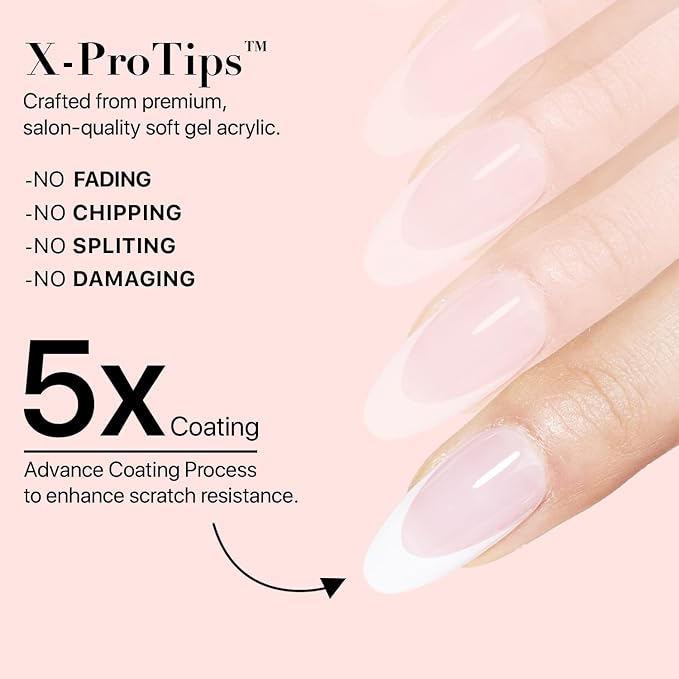 SXC Cosmetics French Tip Press On Nails Pink Series, Medium Almond X-Pro Tips Starter Kit