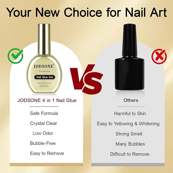 JODSONE Nail Glue Gel - 16.5ml 4-in-1 Formula for Tips, Base Coat, Builder Gel & Rhinestones. Achieve Long-Lasting, Salon-Quality Art at Home Requires U V Light Curing