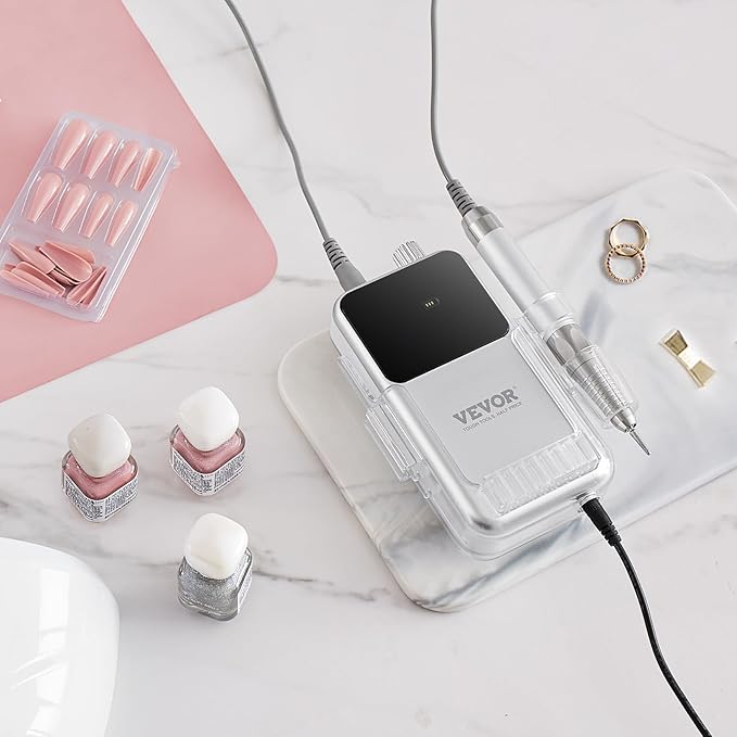 VEVOR Portable Electric Rechargeable Nail Drill, 35,000RPM Cordless Nail E File Machine, LCD-Display Acrylic Gel Grinder Tool for Manicure Pedicure Carve Polish with 6 Bits and 50PCS Sanding Bands
