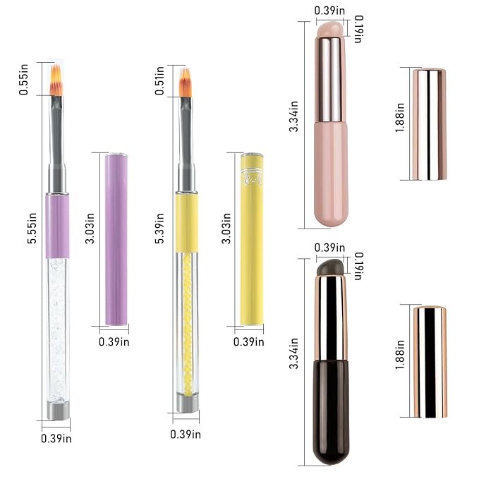 WOKOTO 4 Pcs Ombre Nail Brush For Gel Nails Silicone And Nylon Tips Nail Art Brushes For Acrylic Nails Nail Ombre Brushes Gradient Design Nail Polish Brushes For Nails Art Painting Pens Tools
