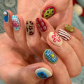 Colorful Press on Nails Short Oval Fake Nails Cute Nails Press ons with Design,Reusable Artificial Nails Full Cover Stick on Nails for Women Manicure 24Pcs
