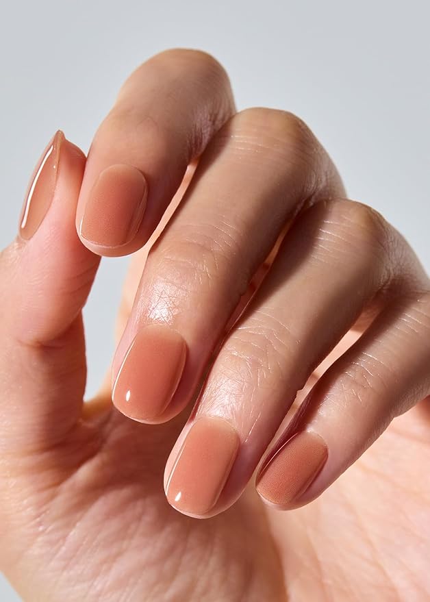 ohora Semi Cured Gel Nail Strips (N Sienna Veil) - Works with Any Lamps, Salon-Quality, Long Lasting, Easy to Apply & Remove - Includes 2 Prep Pads, Nail File & Wooden Stick