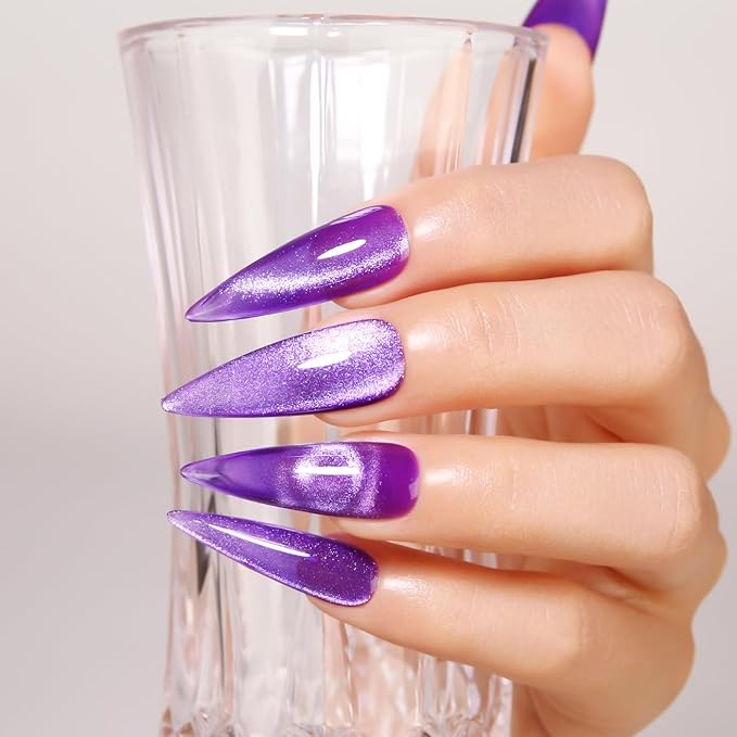 Imtiti Cat Eye Gel Nail Polish, 15ML Purple Holographic Glitter, Magnet UV LED Magnetic Gel Nail Polish Crystal Galaxy Sparkly Home DIY Manicure Nail Salon Kit