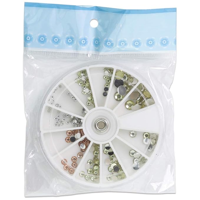 Nail Art Rhinestones Fake Pearl Gems Jewelry Decorations Manicure Wheel (5 Wheels, Gold & Silver)