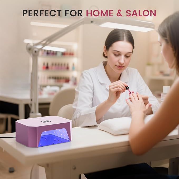 Lavinda 54W UV LED Nail Lamp – Plug-in Gel Nail Light with LCD Display, 4 Timers, Auto Sensor, Dual Wavelength, Nail Dryer for Home & Salon Pink