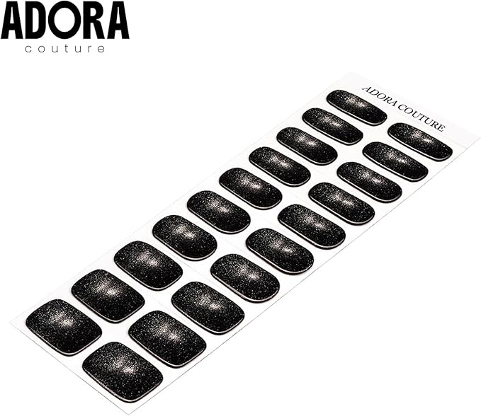 Semi-Cured Gel Nail Strips - 20 Salon-Quality Gel Sticker with UV Light Required, Long Lasting, Easy Application & Removal, Includes Prep Pad, Nail File, Wooden Stick – Black Diamond