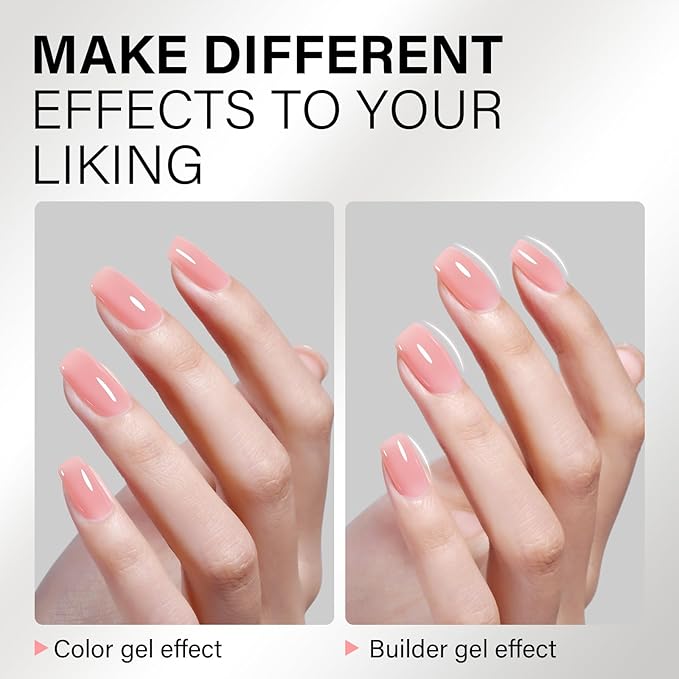 AILLSA Builder Gel Natural Nude 7 In 1 Hard Gel Polish for Nail Thickening Light Color Strengthener Gel Polish Sheer Nude Skin Tone Extension U V Gel for Nail Art Base Coat Needed 0.51 Oz GB93