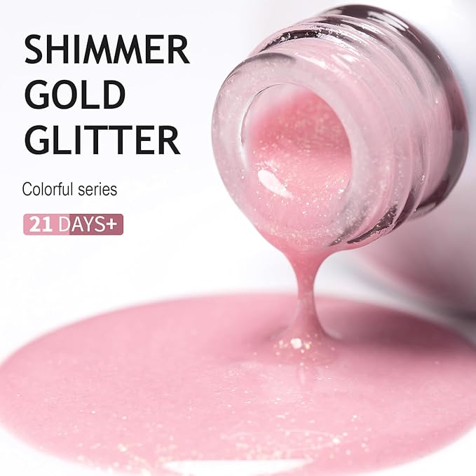 RARJSM Nude Sheer Pink Rainbow Glitter Gel Nail Polish Chunky Gold Iridescent Sparkle Shimmer Diamond Jelly Transparent Pink Gel Polish Single Bottle Soak off UV LED Cured for Home Salon Manicure 15ML