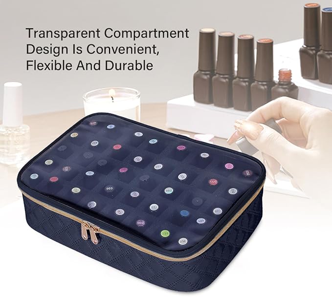 Nail Polish Bag organizer-Holds 40 bottles(15ml-0.5fl.oz)，Nail Polish Carrying Case Clear Multifunctional Cosmetic Travel Cases Makeup Bags Black