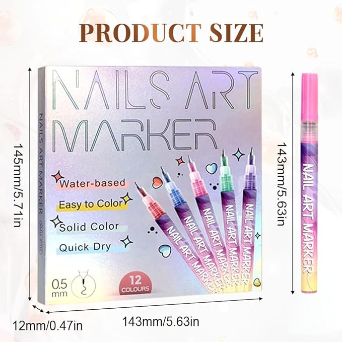 12 Colors Nail Art Pens Set, 2026 Upgraded Nail Art Markers Polish Pen Quick Dry, Acrylic Nail Art Tools for Dotting Painting Liner DIY (1 pack & 30 pcs stickers)