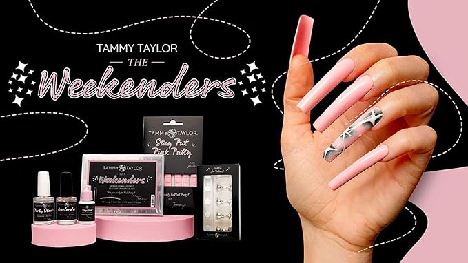 Tammy Taylor Acrylic XX Long Coffin Nail Tip Extensions | Tapered Square Clear Full Coverage, Natural Lightweight, Long Lasting, Professional C Curve Acrylic Nail Tips | The Weekenders All-in-One Kit
