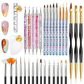 BORN PRETTY 33pcs Nail Art Brushes,Double-ended Dotting Tools,Nail Art Tool Set,Striping Brushes for Long Lines,Fingernail Drawing Pens with Palette Holder All in One for Beginners and Salon Home Use