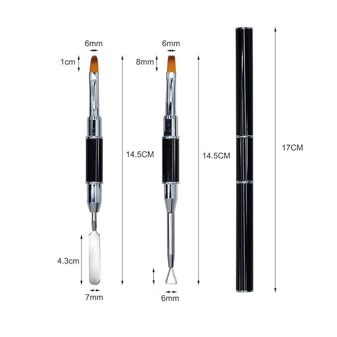 Kalolary Poly gel Dual Brushes for Nails, Acrylic Nail Brush with Spatula & Cuticle Pusher Tools for Poly gel Application Acrylic Powder Nail Extension - 2Pcs