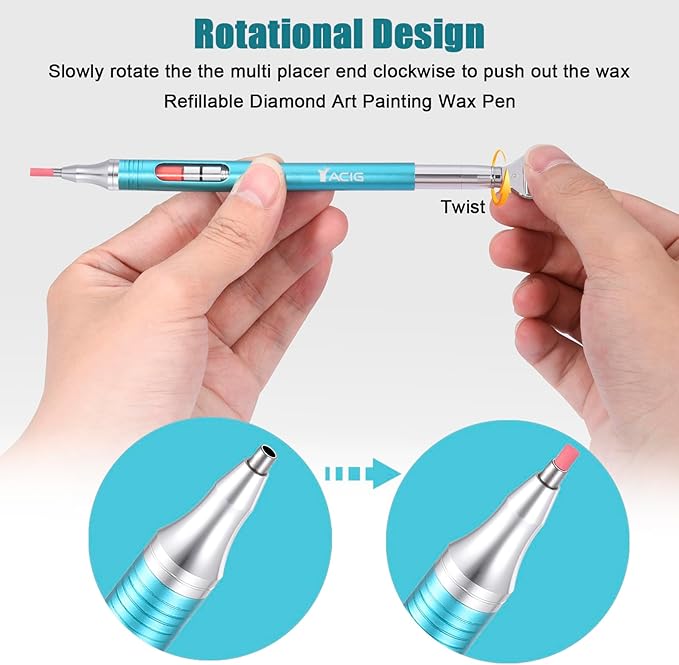 Diamond Art Pen Refillable Wax Pen for Diamond Painting, Metal 5D Diamonds Art Accessories Pens with a Multi Placer, Blue