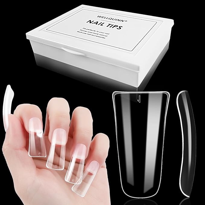 Long Duck Nail Tips No C Curve Flat Duck Nails, 240Pcs Long Duck Feet Nail Tips Clear Y2K Press on Nails 12 Sizes Full Cover False Nails for Manicure Salon and Home DIY