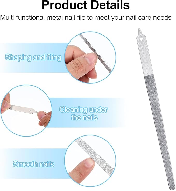 4 Pcs Diamond Deb Nail File Metal Nail File with Sharp Pointed Tip, Stainless Steel Nail Filer Metal Nail Files for Natural Nails Double Sided Manicure Pedicure Toenails Tools for Salon Home