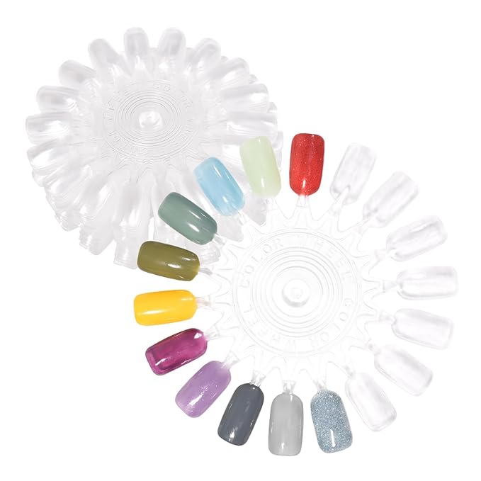 20Pcs False Nail Swatches Wheels for 360 Color Nail Tips Acrylic Nail Art Polish Display Nail Practice Tips Board for Manicure, Home DIY/Nail Art Salon Show, Clear