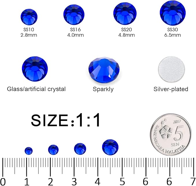 Flatback Rhinestones Bulk, 2880PCS Sapphire Rhinestones for Clothes DIY Decoration Crafts, Sapphire, SS30, 6.3-6.5mm