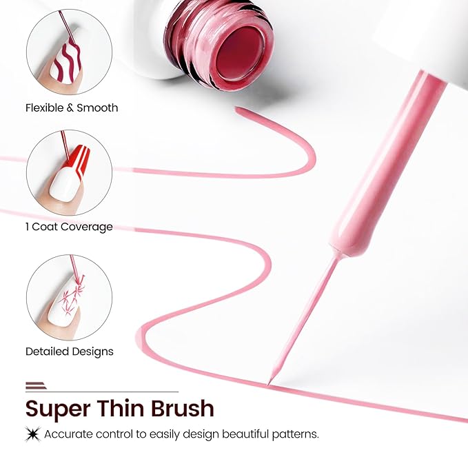 JODSONE 10pcs Nail Art Gel Liner Set,3D Nail Art Pens Effect for Fine Lines,Thin Brush Detail Polish,DIY Painted Nails at Home Salon,Liner Gel Nail Polish Valentine's Gift for Girls & Women