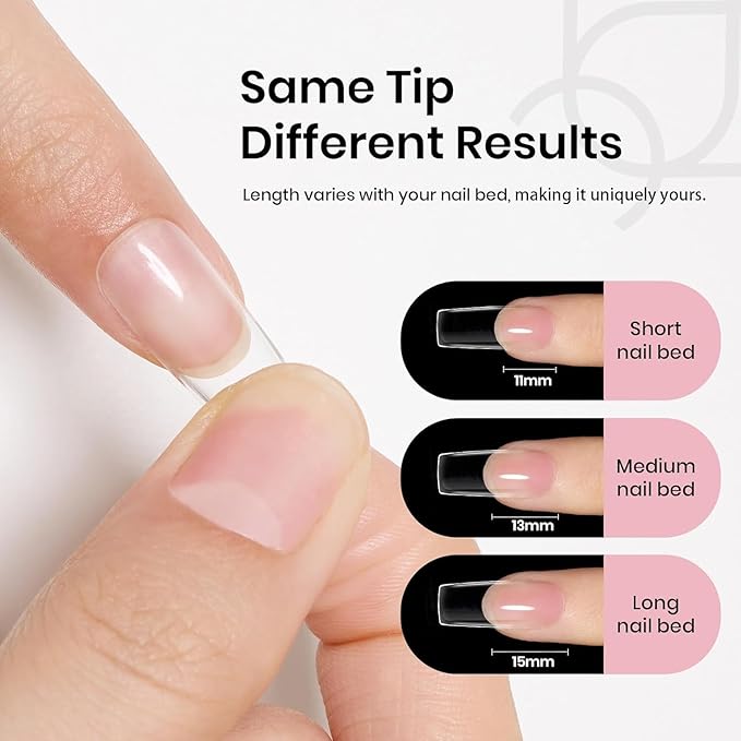 Beetles Nail Tips Medium Square 576Pcs 12 Sizes - Pre-Etched Soft Acrylic Nail Tips Half Matte False Nails Nail Art Full Cover Press Ons Nail Extensions Gift Set Home DIY Nail Salon