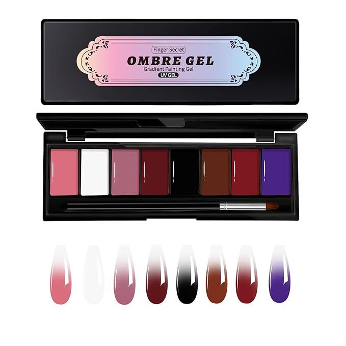 Finger Secret 8 Colors Ombre Gel Pat Nail Polish Set,Ombre Pigment for Nails, Pat Painting Gradient Blooming Gel with 50Pcs Nail Sponges for 3D Gels Nail Art can be Painted in Salon or Home Use
