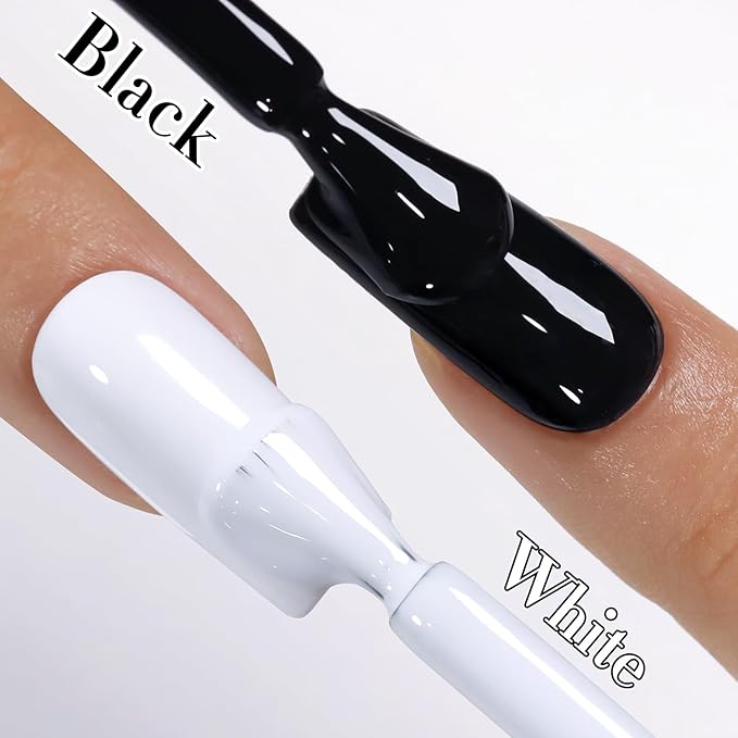 Double Rhythm 2 Pcs 0.50 OZ Gel Polish Hema Free Same Color Same Bottle Translucent Neutral Natural Milky 15 ML Jelly UV Polish Art DIY at Home (Black White-C1015+C1093)