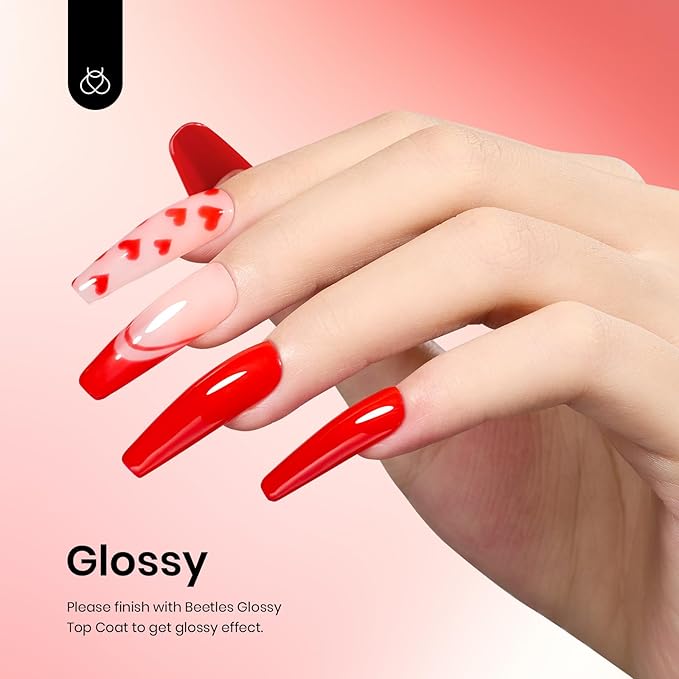 Beetles Red Gel Polish - 1 Pcs 15ml 0.51 FL.OZ Red Color Soak Off U V LED Gel Polish Nail Art Design Manicure Salon DIY Salon