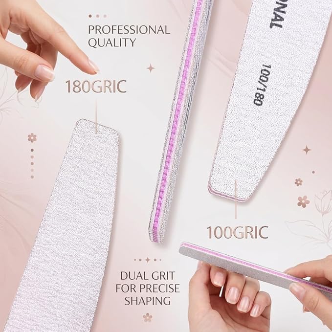 25PCS Professional Half Moon Emery Board Nail Files, 80/80 Grit Dual-Sided Buffer, Reusable Nail Filing Tools for Natural & Acrylic Nails, Home & Salon Manicure Supplies