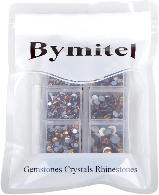 Bymitel 5000 Pieces 6 Mixed Sizes Glue Fix on Glass Rhinestones Round Crystal Gems Flatback for DIY Jewelry Making with one Picking Pen(6-Sizes 5000PCS, Lt. Topaz)